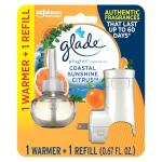 Glade PlugIns Refills Air Freshener Starter Kit, Scented Oil for Home and Bathroom, Coastal Sunshine Citrus, 0.67 Fl Oz, 1 Warmer + 1 Refill