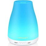 URPOWER 2nd Version Essential Oil Diffuser with Adjustable Mist Mode Waterless Auto Shut-Off and 7 Color LED Lights for Home Office, One Size (Pack of 1), White