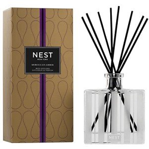 NEST New York Reed Diffuser, Moroccan Amber - 5.9 fl oz - Fragrance for Up to 90 Days - Reusable, Refillable Glass Holder - Includes 8 All-Natural Reed Sticks - Flame Free