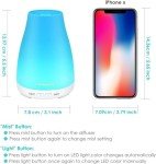 URPOWER 2nd Version Essential Oil Diffuser with Adjustable Mist Mode Waterless Auto Shut-Off and 7 Color LED Lights for Home Office, One Size (Pack of 1), White