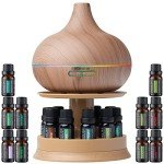 Ultimate Aromatherapy Ultrasonic 300ml Diffuser & Top 10 Therapeutic Grade Essential Oils Set w/Rotating Display Stand - 4 Timer & 7 Ambient Light Settings
