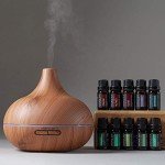 Ultimate Aromatherapy Ultrasonic 300ml Diffuser & Top 10 Therapeutic Grade Essential Oils Set w/Rotating Display Stand - 4 Timer & 7 Ambient Light Settings