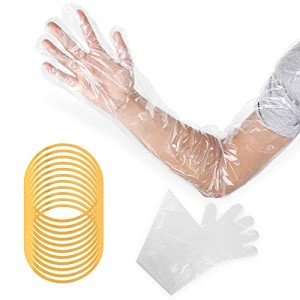 Lauwell 50 Pcs Disposable Dressing Gutting Gloves 35 Inch Shoulder Length Field Dressing Gloves Veterinary Insemination Glove (White)