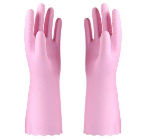 Alimat PluS 1 Pack Reusable Cleaning Gloves Latex Free (Medium), Dishwashing Gloves with Cotton Flock Liner and Embossed Palm, Waterproof Household Gloves for Laundry, Gardening(Pink)
