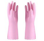 Alimat PluS 1 Pack Reusable Cleaning Gloves Latex Free (Medium), Dishwashing Gloves with Cotton Flock Liner and Embossed Palm, Waterproof Household Gloves for Laundry, Gardening(Pink)