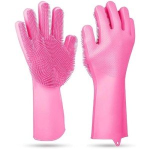 INTERPRO40 Silicone Pet Grooming & Dishwashing Gloves – Scrubber for Bathing, Kitchen, Bathroom & Car