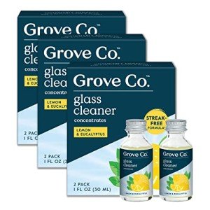 Grove Co. Glass Cleaner, Refill Concentrate (6 x 1 Fl Oz) Streak Free, Plant-Based Household Cleaning Supplies, No Plastic Waste, 100% Natural Lemon & Eucalyptus Fragrance, 3 x 2 Pack Refills