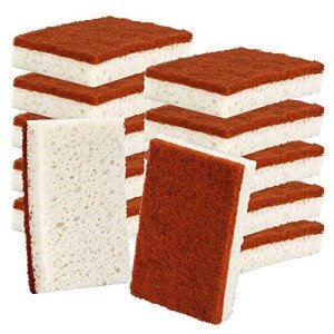 Natural Plant Based Scrub Sponge 12 Pack, Palm Fiber Scrubbing Sponge with Non Scratch Biodegradable Compostable Sponges,Long Lasting No Smell Dishwashing Kitchen Scrubber