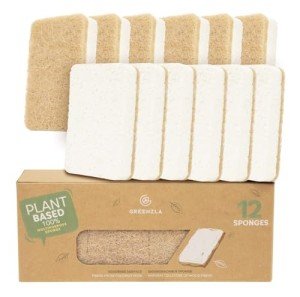 Greenzla Kitchen Sponges, Plant-Based Dish Sponges, Non-Scratch Sisal Hemp Scouring Pads for Dishes, Countertops, Bathtubs, and Tiles, 12 Pack