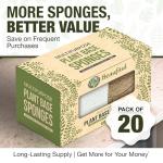 BEAUFITAL 20 Count Non-Scratch Natural Kitchen Sponge, Biodegradable Compostable Cellulose Coconut Scrubber, Eco Friendly Sponges for Dishes, Non-Stick Cookware, Bathroom, Heavy-Duty Cleaning