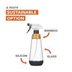 Full Circle Bottle Service - Refillable Glass Spray Bottle for Cleaning - Versatile Stream & Mist Options, Bamboo Details, Silicone Boot - Ideal for Non-Toxic Solutions & Plant Care, 16oz, Gray