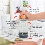 Full Circle Bottle Service - Refillable Glass Spray Bottle for Cleaning - Versatile Stream & Mist Options, Bamboo Details, Silicone Boot - Ideal for Non-Toxic Solutions & Plant Care, 16oz, Gray