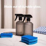 KIVY Glass Spray Bottles for Cleaning [INCL. LABELS] - Glass Spray Cleaning Bottles - Glass Spray Bottle for Cleaning, Plants & Hair - Glass Bottle Sprayer Reusable Refillable Spray Bottles (2x 16oz)