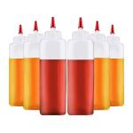 BOTTLIFY 16oz Squeeze Bottles with Red Cap-Pack of 6 Wide Mouth, Leak Proof Refillable Condiment Container for Kitchen Use