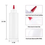 BOTTLIFY 16oz Squeeze Bottles with Red Cap-Pack of 6 Wide Mouth, Leak Proof Refillable Condiment Container for Kitchen Use