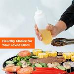 BOTTLIFY 16oz Squeeze Bottles with Red Cap-Pack of 6 Wide Mouth, Leak Proof Refillable Condiment Container for Kitchen Use