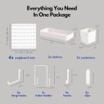 Keepo Pegboard Combination Kit, Pegboards and Accessories Modular Hanging for Wall Organizer, Crafts Organization, Ornaments Display, Nursery Storage, Peg Board (White, 22″×22″)