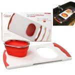 Over the Sink Extendable Cutting Board w Built-In Collapsible Silicone Colander - Strain Pasta, Chop Fruit & Vegetables- Fits Large or Small Sinks
