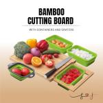 Expandable Bamboo Cutting Board With Containers - Over The Sink Cutting Board For Kitchen - Meal Prep deck For Food Large (Green)