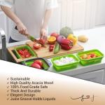 Expandable Bamboo Cutting Board With Containers - Over The Sink Cutting Board For Kitchen - Meal Prep deck For Food Large (Green)