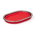 Over the Sink Extendable Cutting Board w Built-In Collapsible Silicone Colander - Strain Pasta, Chop Fruit & Vegetables- Fits Large or Small Sinks