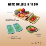 Expandable Bamboo Cutting Board With Containers - Over The Sink Cutting Board For Kitchen - Meal Prep deck For Food Large (Green)