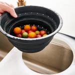 Dexas Over the Sink Poly Cutting Board with Collapsible Colander Strainer, 11.5 x 20", Natural/Gray