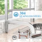 Over The Sink Dish Drying Rack, Adjustable (25.5 to 33.5 inch) 2 Tier Metal Steel Dish Drying Racks for Kitchen Counter with Hooks Paper Towel Utensil Cup Holder Sink Caddy (Silver)