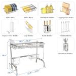Over The Sink Dish Drying Rack, Adjustable (25.5 to 33.5 inch) 2 Tier Metal Steel Dish Drying Racks for Kitchen Counter with Hooks Paper Towel Utensil Cup Holder Sink Caddy (Silver)