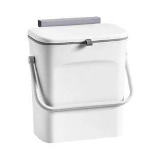 LALASTAR Small Trash Can with Lid, Kitchen Compost Bin for Countertop or Under Sink, Plastic Hanging Waste Basket for RV/Office/Bedroom/Dorm, Mountable, 4L/1 Gal, White