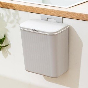 Ryhiac 2.4 Gallon Kitchen Compost Bin for Counter Top or Under Sink, Hanging Small Kitchen Trash Can with Lid, Wall Mounted Waste Basket Bin Garbage Can for Bathroom (Grey)