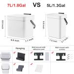 LALASTAR Trash Can with Lid, Wall-Mounted Under Sink Small Garbage Can for Kitchen, Bathroom, Hanging Plastic Trash Can, 1.8 Gallon, White