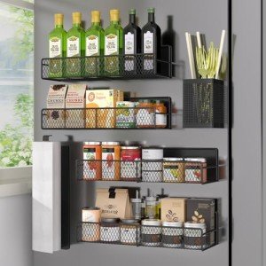 DTUQYX Magnetic Spice Rack for Refrigerator, 6 Pack Metal Magnetic Shelf Black