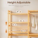 Cozivolife Over the Washer and Dryer Storage Shelf Bamboo,5 Tiers Laundry Room Drying Rack with Adjustable Shelves and 4 Hooks,Space Saver Organizer for Hanging Clothes and Towels (Natural)