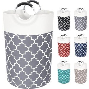 Grey 75L Collapsible Laundry Basket with Handles