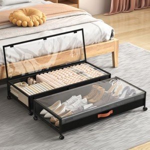 Rolling Under Bed Storage Bins with Clear Lids