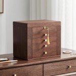 Elegant Black Walnut Jewelry Box with Mirror & Storage