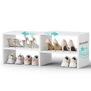 White Shoe Shelves - Stackable Closet Organizer