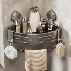 Gray Corner Shower Caddy with Suction Cups