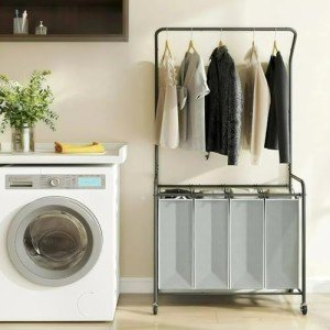 4-Section Rolling Laundry Hamper with Rack