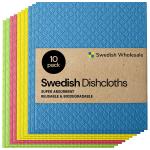 Swedish Dishcloth Cellulose Sponge Cloths – Bulk 10 Pack of Eco-Friendly No Odor Reusable Cleaning Cloths for Kitchen – Absorbent Dish Cloth Hand Towel (10 Dishcloths – Assorted)