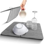 Natural Stone Dish Drying Mat - Foldable (17.7x 13.7 inches), Quick-Drying, Non-Odor, Water Resistant