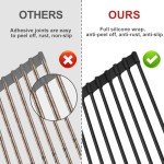 MERRYBOX Roll Up Dish Drying Rack Silicone Wrapped Over The Sink Dish Drying Rack Multipurpose Foldable Sink Drying Mat Anti-Slip & Anti-Rust Dish Rack for Kitchen, 17.5" x 13", Black