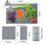 Silicone Dish Drying Mat for Kitchen Counter, Collapsible Trifold Large Dish Drainer Mat, Drying Mat with Hook, 24x16In Non-Slip Silicone Sink Mat, Easy to Clean