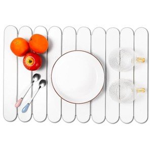 Large Stone Dish Drying Mats for Kitchen Counter, 24" x 16", Quick Dry Collapsible Dish Drying Mat with Anti-Slip Pad, Absorbent Diatomaceous Earth Mats for Dishes Bottles Cups, Match Any Countertop