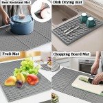 Silicone Dish Drying Mat for Kitchen Counter, Collapsible Trifold Large Dish Drainer Mat, Drying Mat with Hook, 24x16In Non-Slip Silicone Sink Mat, Easy to Clean