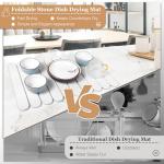 Large Stone Dish Drying Mats for Kitchen Counter, 24" x 16", Quick Dry Collapsible Dish Drying Mat with Anti-Slip Pad, Absorbent Diatomaceous Earth Mats for Dishes Bottles Cups, Match Any Countertop