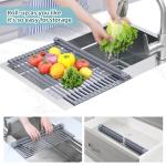 Ohuhu Over Sink Dish Drying Rack, Silicone Wrapped 17.6" W x 15.4" L Large Over The Sink Roll Up Dish Drainer - Foldable Sink Drying Rack Rolling Drain Mats Anti-Slip Multipurpose for Kitchen Counter