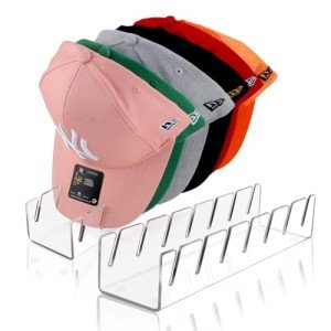 Hat Stand for Baseball Caps, 2 Pack No Install Acrylic Hat Organizer for 14 Baseball Caps Storage Organizer, Hat Racks Hat Holder Display and Organization for Closet, Bedroom, Dresser (Clear-2Pack)