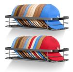 KIMBORA Metal Hat Rack for Wall, Organizer Holds 22 Baseball Caps, Wall Mounted Storage Shelves Fits All Caps, 2 Packs Holder Display, Black
